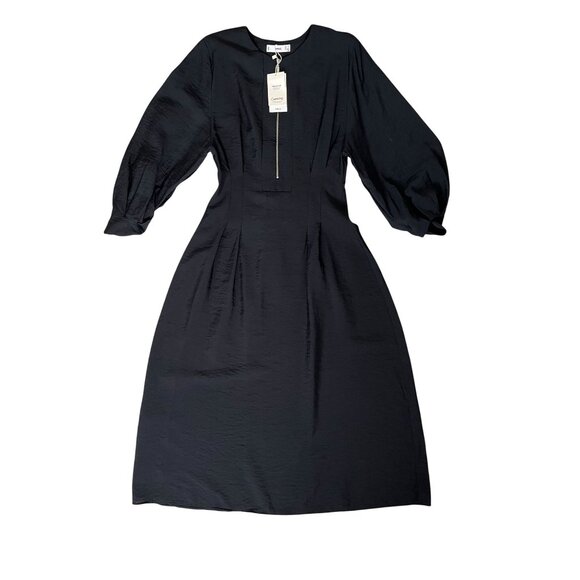 Mango MNG Black Tencel Midi Dress Zip Front Long Sleeve NWT - Picture 4 of 13